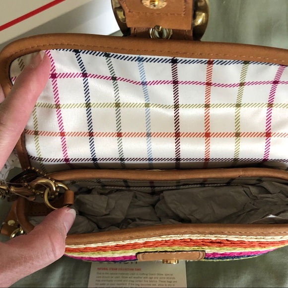 COACH Bleeker Straw Clutch, Leather/Multi, NWT - Picture 5 of 9